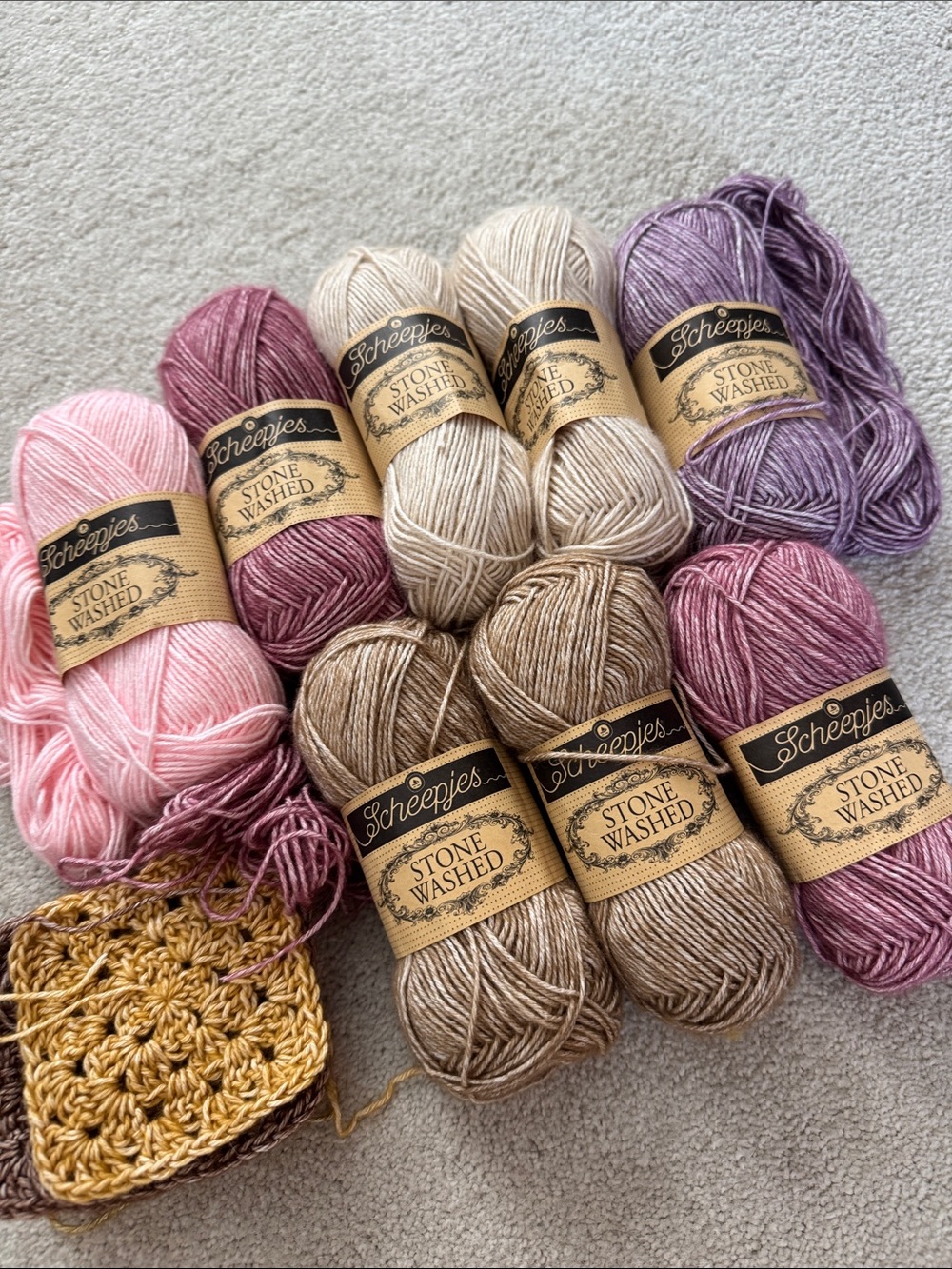 Scheepjes Stone Washed Yarn Bundle in Neutrals and Pinks